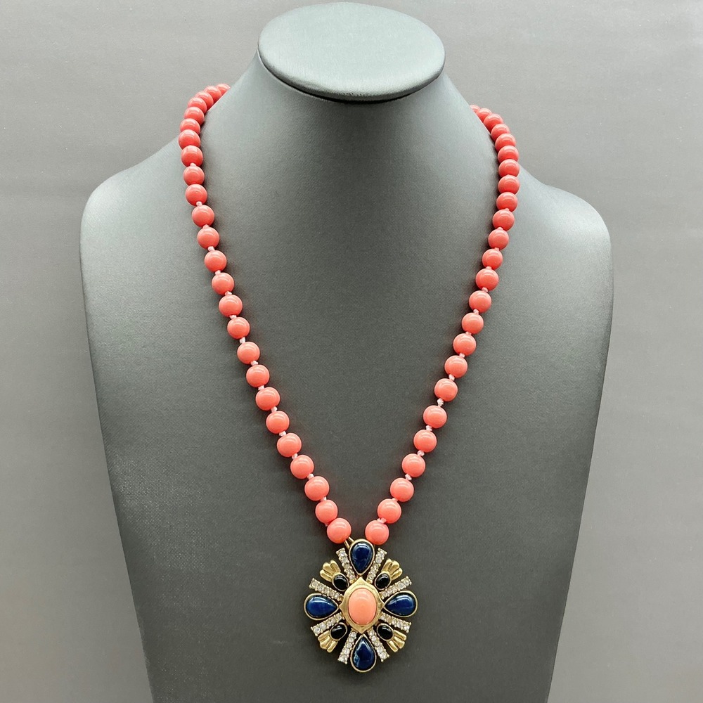 J.Crew Necklace Womens Pink Beaded Cabochon Crystal Statement Gold Tone 22 Inch
